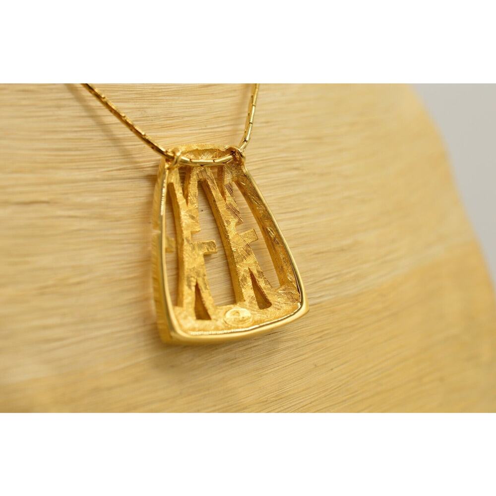 Givenchy Vintage Logo Pendant Necklace G Crystal Gold Signed NOS 80s 1980s Bin8 - Picture 7 of 12